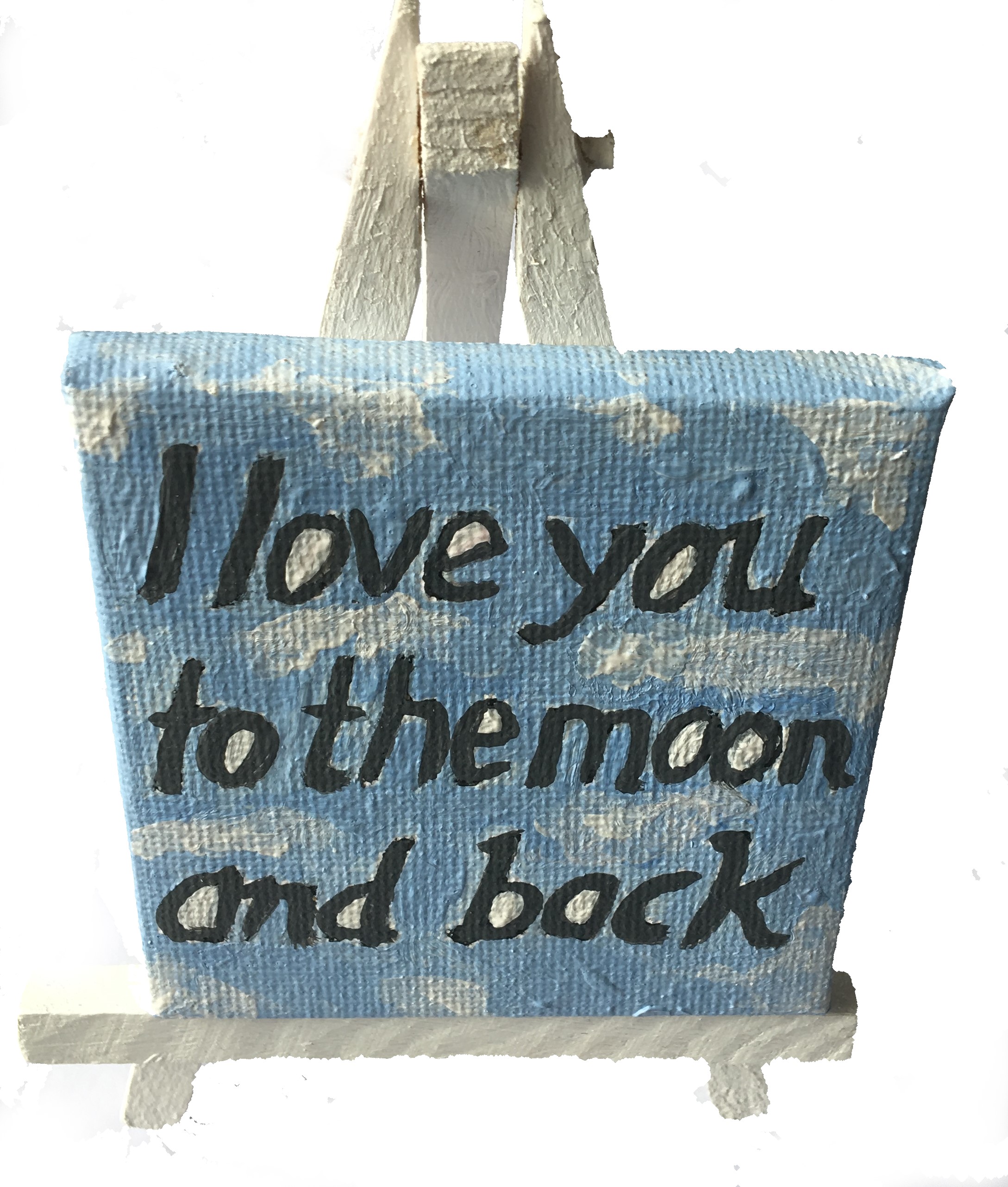 paniek commentaar vergeetachtig Handgeschilderd canvas op ezeltje "To the moon and back" I love you to the  moon and back. Blue – Sparkleyou